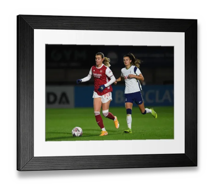Framed Print : Arsenal Women vs. Tottenham Hotspur Women: FA Womens Continental League Cup Clash in Empty Stands
