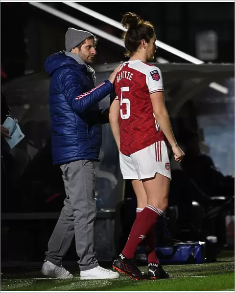 Arsenal Women's Manager Montemurro Gives Instructions in Empty Stands: Arsenal vs. Tottenham (FA WSL Cup)