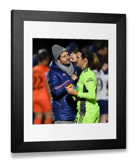 Framed Print : Arsenal Women's Manager Congratulates Debutant Lydia Williams Amid Empty Stands in FA Womens Continental League Cup Match Against Tottenham Hotspur Framed Print : Arsenal Women's Manager Congratulates Debutant Lydia Williams Amid Empty Stands in FA Womens Continental League Cup Match Against Tottenham Hotspur