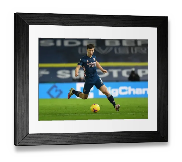 Framed Print : Arsenal's Kieran Tierney in Action: Leeds United vs Arsenal, Premier League 2020-21