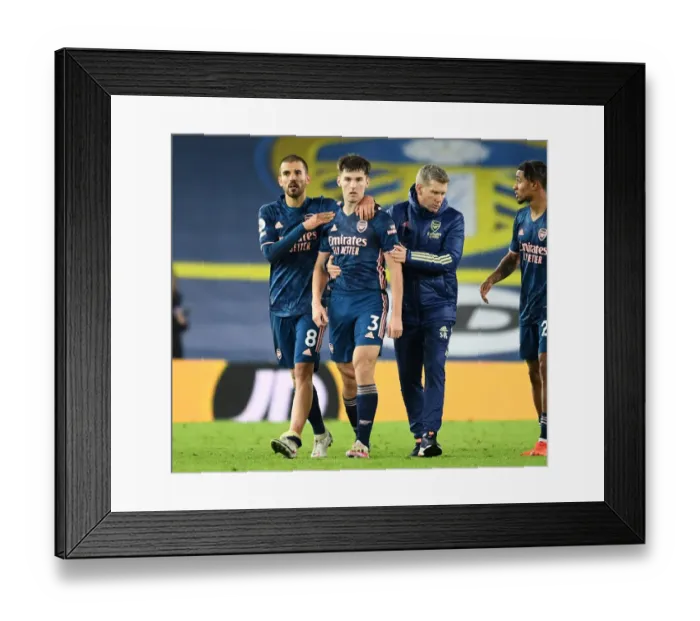 Framed Print : Arsenal's Kieran Tierney and Dani Ceballos Celebrate Win Against Leeds United