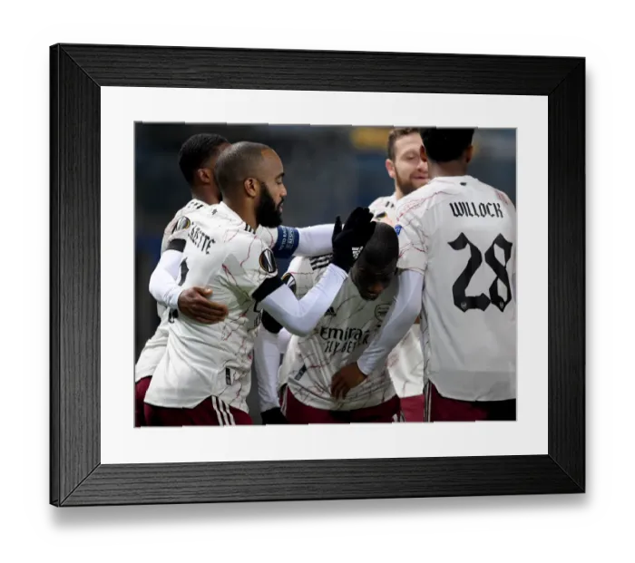 Framed Print : Arsenal's Lacazette and Pepe Celebrate First Goal in Molde FK Victory, UEFA Europa League 2020-21 Framed Print : Arsenal's Lacazette and Pepe Celebrate First Goal in Molde FK Victory, UEFA Europa League 2020-21