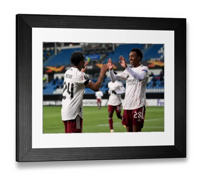 Framed Print : Arsenal's Nelson and Willock Celebrate Goals in Molde FK Victory, Europa League 2020-21 Framed Print : Arsenal's Nelson and Willock Celebrate Goals in Molde FK Victory, Europa League 2020-21