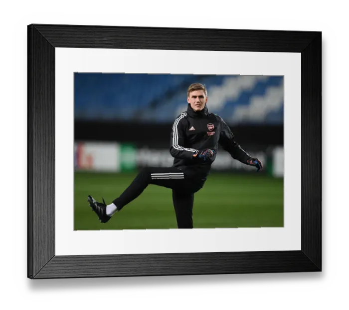 Framed Print : Arsenal FC's Alex Runarsson Warming Up Ahead of Molde FK Clash in Europa League