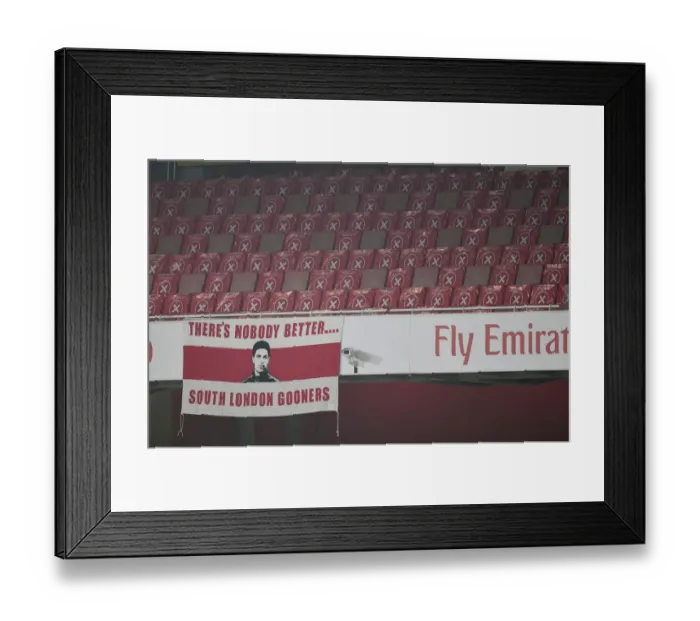 Framed Print : Arsenal vs. Wolverhampton Wanderers: Empty Emirates Stadium (2020-21) - Mikel Arteta Banner Framed Print : Arsenal vs. Wolverhampton Wanderers: Empty Emirates Stadium (2020-21) - Mikel Arteta Banner