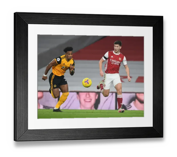 Framed Print : Arsenal vs. Wolverhampton Wanderers: Tierney vs. Traore in Empty Emirates Stadium, Premier League 2020-21 Framed Print : Arsenal vs. Wolverhampton Wanderers: Tierney vs. Traore in Empty Emirates Stadium, Premier League 2020-21
