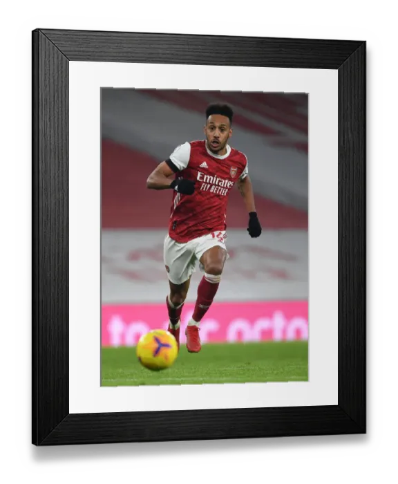 Framed Print : Arsenal's Aubameyang Shines in Empty Emirates Against Wolverhampton Wanderers (2020-21)
