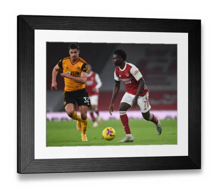 Framed Print : Bukayo Saka in Action: Arsenal vs. Wolverhampton Wanderers (Premier League 2020-21)