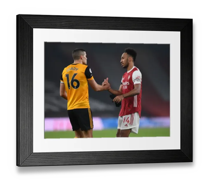 Framed Print : Empty Emirates: Aubameyang and Coady's Unique Handshake - Arsenal vs. Wolverhampton Wanderers Amidst Pandemic Restrictions (Premier League 2020-21) Framed Print : Empty Emirates: Aubameyang and Coady's Unique Handshake - Arsenal vs. Wolverhampton Wanderers Amidst Pandemic Restrictions (Premier League 2020-21)