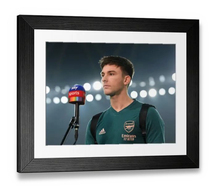 Framed Print : Arsenal's Kieran Tierney - Pre-Match Interview: Arsenal vs. Wolverhampton Wanderers, 2020-21 Premier League