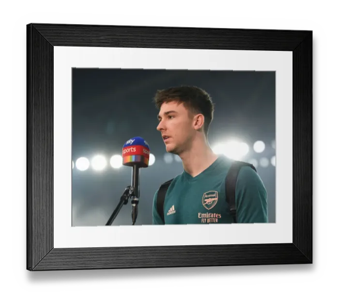 Framed Print : Arsenal's Kieran Tierney Pre-Match Interview: Arsenal vs. Wolverhampton Wanderers (2020-21)