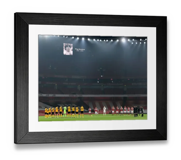 Framed Print : Solemn Tribute: Arsenal vs. Wolverhampton Wanderers - A Empty Emirates Stadium Honors Diego Maradona, Premier League 2020-21 Framed Print : Solemn Tribute: Arsenal vs. Wolverhampton Wanderers - A Empty Emirates Stadium Honors Diego Maradona, Premier League 2020-21