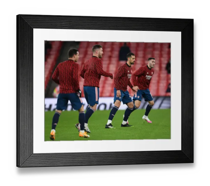 Framed Print : Arsenal FC vs Rapid Wien: Pablo Mari Warms Up at Empty Emirates Stadium - UEFA Europa League, 2020-21