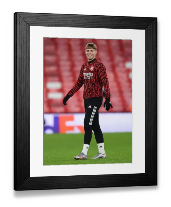 Framed Print : Arsenal FC vs Rapid Wien: Emile Smith Rowe Warming Up - UEFA Europa League, Group Stage