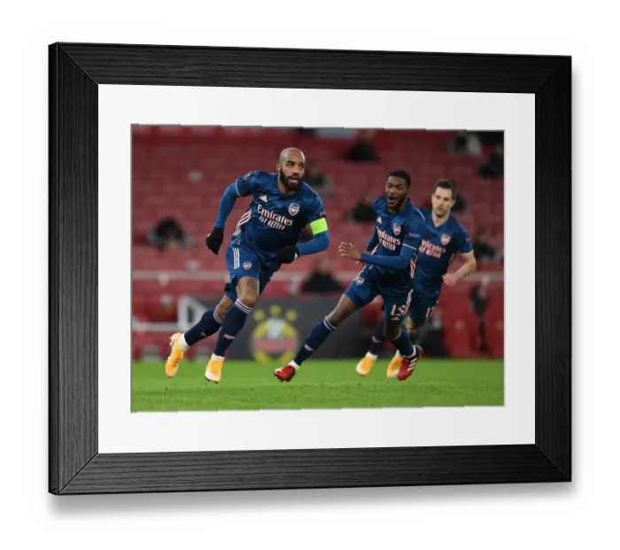 Framed Print : Alexandre Lacazette Scores First Arsenal Goal in Europa League: Arsenal 1-0 Rapid Wien (2020-21)