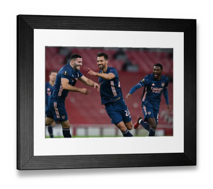 Framed Print : Pablo Mari Scores His Second Goal: Arsenal's Europa League Victory over Rapid Wien