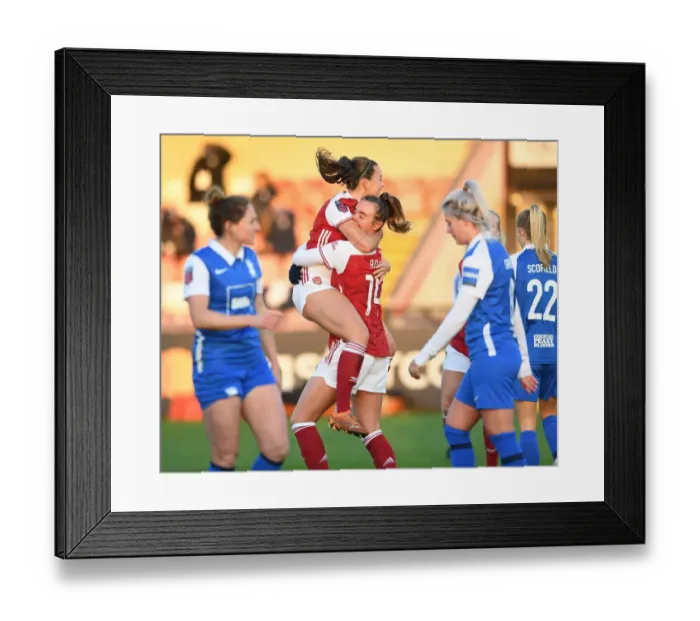 Framed Print : Arsenal Women's Super League Victory: Roord and McCabe Celebrate Goal Scoring Moment against Birmingham City