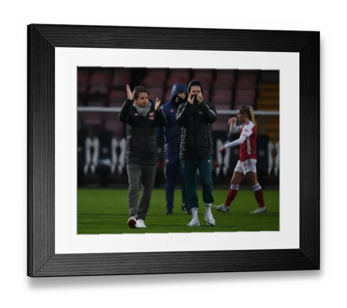 Framed Print : Arsenal Women's Victory: Manager Joe Montemurro and Captain Jennifer Beattie Celebrate with Fans