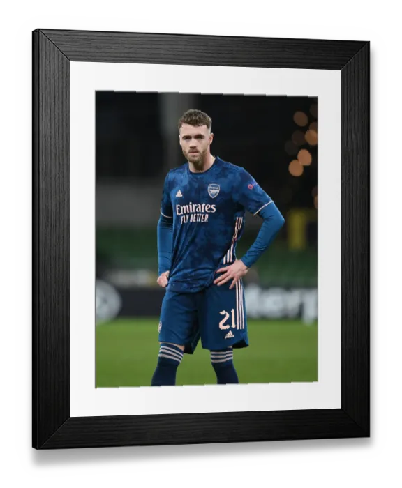 Framed Print : Arsenal's Calum Chambers: A Standout Performance in Europa League Match against Dundalk Framed Print : Arsenal's Calum Chambers: A Standout Performance in Europa League Match against Dundalk