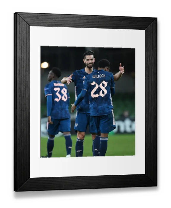 Framed Print : Joe Willock and Pablo Mari Celebrate Arsenal's Goals Against Dundalk in UEFA Europa League Framed Print : Joe Willock and Pablo Mari Celebrate Arsenal's Goals Against Dundalk in UEFA Europa League