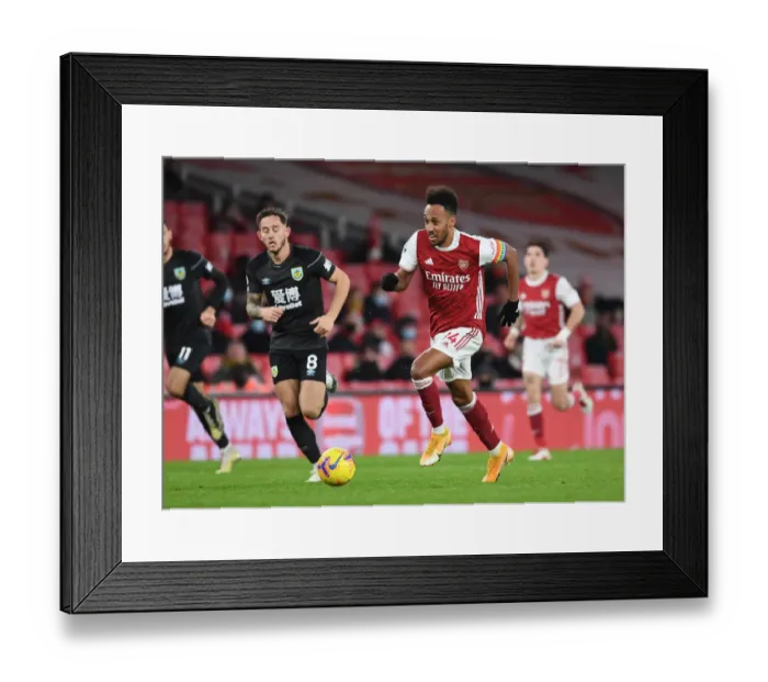 Framed Print : Arsenal's Aubameyang Scores Past Burnley's Brownhill in 2020-21 Premier League Match Framed Print : Arsenal's Aubameyang Scores Past Burnley's Brownhill in 2020-21 Premier League Match