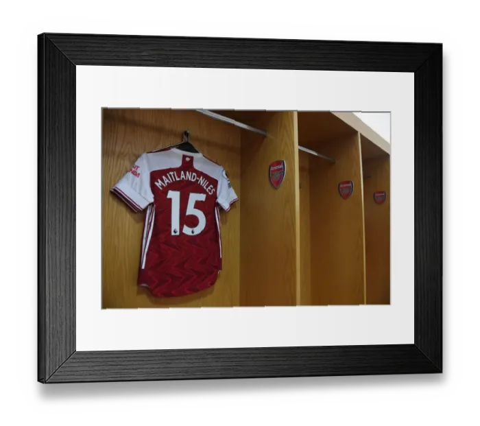 Framed Print : Arsenal: Ainsley Maitland-Niles Shirt in Emirates Stadium Changing Room before Arsenal vs Burnley (2020-21)