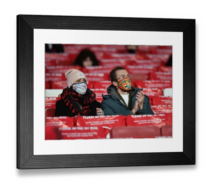 Framed Print : Arsenal Fans Gather at Emirates Stadium Before Arsenal v Burnley, Premier League 2020-21