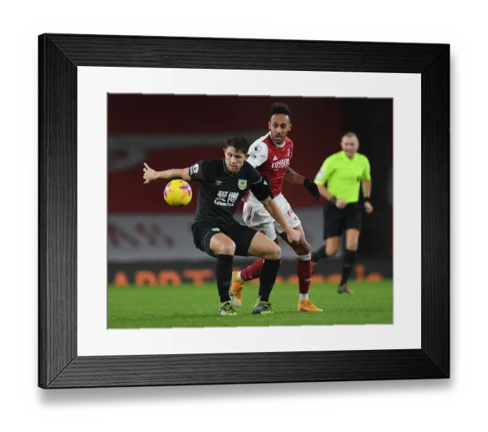 Framed Print : Arsenal's Aubameyang Closes In on Burnley's Tarkowski in Premier League Clash