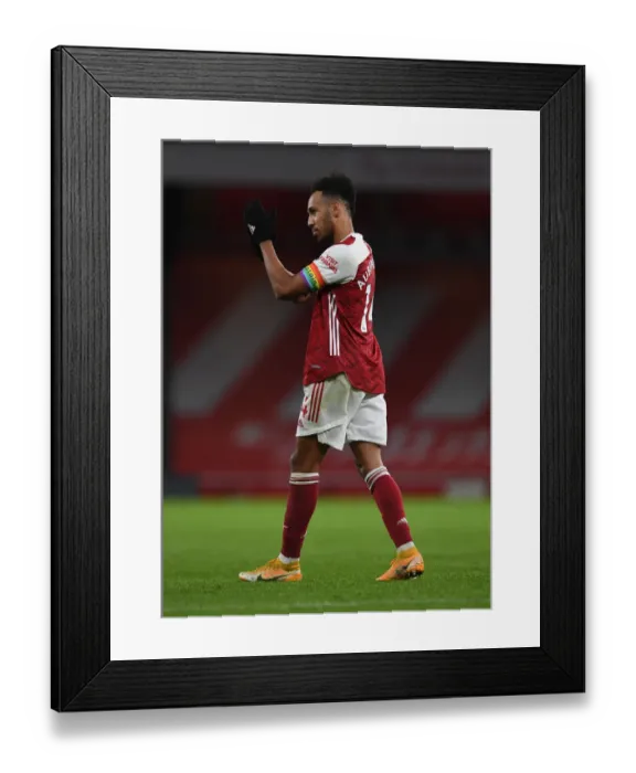 Framed Print : Arsenal's Aubameyang Celebrates with Fans after Arsenal v Burnley Victory (2020-21) Framed Print : Arsenal's Aubameyang Celebrates with Fans after Arsenal v Burnley Victory (2020-21)