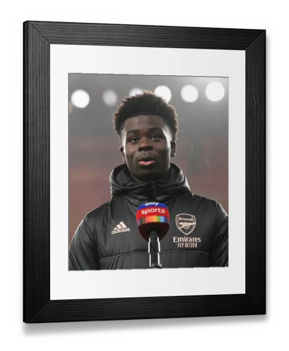 Framed Print : Bukayo Saka's Pre-Match Insights: Arsenal's Star Forward Gears Up for Burnley Clash, Premier League 2020-21