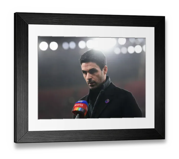 Framed Print : Arsenal's Mikel Arteta Pre-Match Interview before Arsenal v Burnley (2020-21)