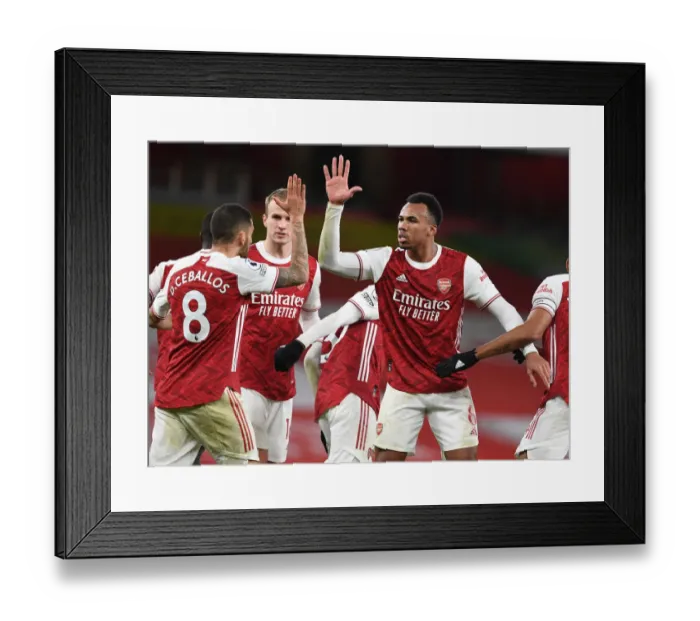 Framed Print : Arsenal Celebrate Goal Against Southampton in Empty Emirates Stadium, Premier League 2020-21