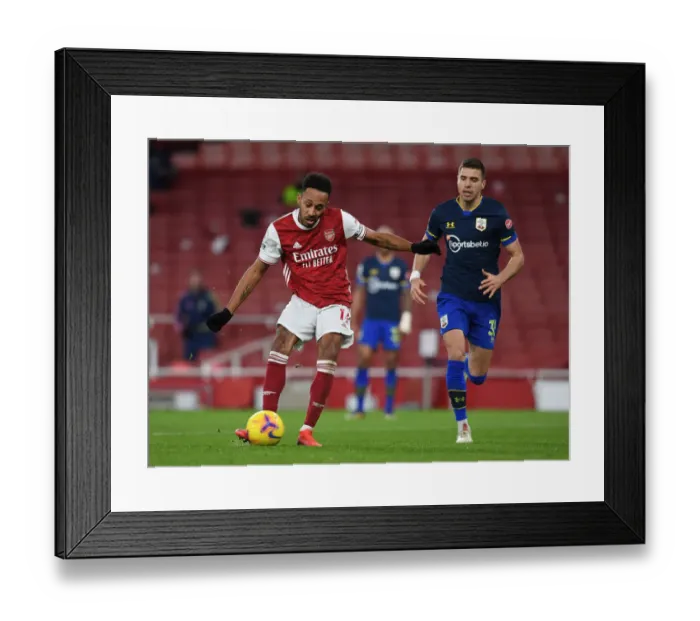 Framed Print : Arsenal's Aubameyang Scores the Winning Goal: Premier League Triumph Over Southampton (2020-21)
