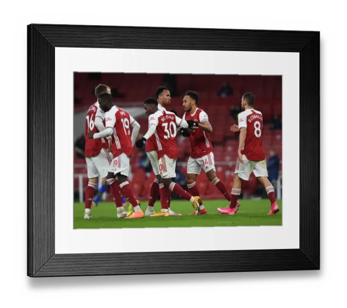Framed Print : Arsenal's Aubameyang Scores, Celebrates with Magalhaes vs Southampton (2020-21)
