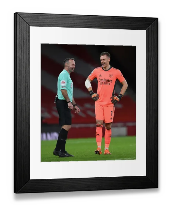 Framed Print : Arsenal's Bernd Leno Shares a Light-Hearted Moment with Referee Paul Tierney During Arsenal v Southampton Match, Premier League 2020-21 Framed Print : Arsenal's Bernd Leno Shares a Light-Hearted Moment with Referee Paul Tierney During Arsenal v Southampton Match, Premier League 2020-21