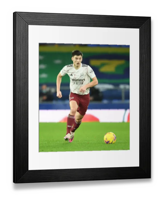 Framed Print : Arsenal's Kieran Tierney in Action against Everton - Premier League 2020-21