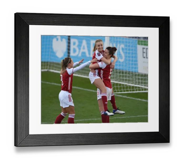 Framed Print : Arsenal Women's Super League Victory: Beattie, Williamson, and Nobbs Celebrate 3-Goal Lead Over Everton