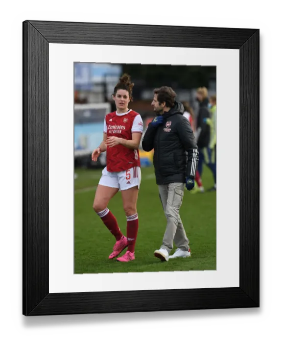 Framed Print : Arsenal Women's Boss Montemurro and Captain Beattie Discuss Post-Match at Arsenal vs Everton (2020-21 FA WSL)