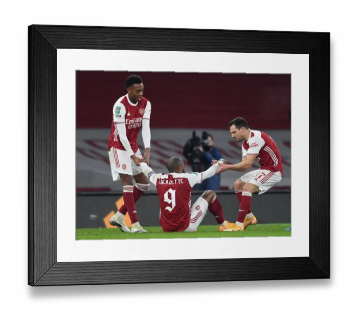 Framed Print : Alexandre Lacazette Scores the Winner: Arsenal Defeats Manchester City in Carabao Cup Quarterfinal