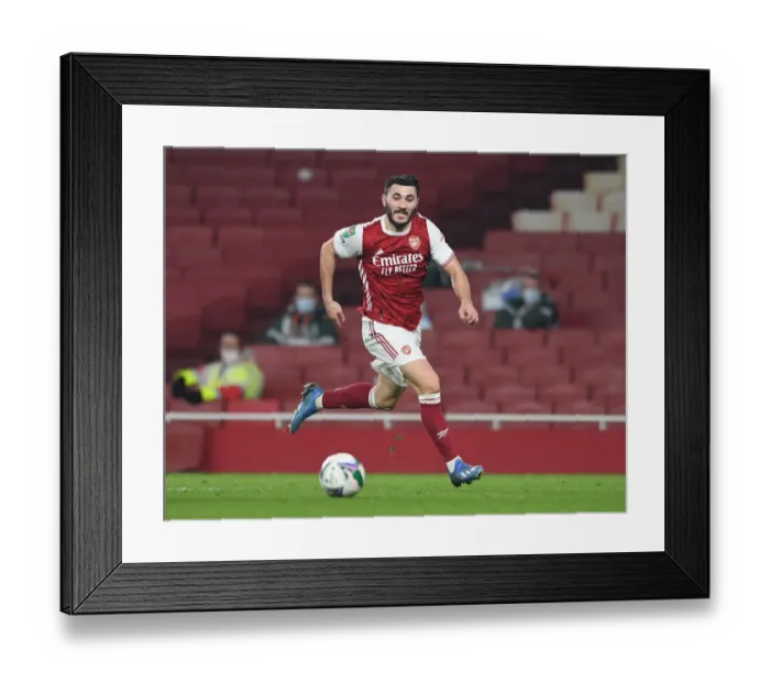 Framed Print : Arsenal's Sead Kolasinac in Action at Empty Emirates: Carabao Cup Quarterfinal vs Manchester City