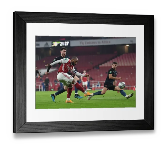 Framed Print : Showdown at Emirates: Lacazette vs Laporte & Dias - Arsenal vs Manchester City Carabao Cup Clash