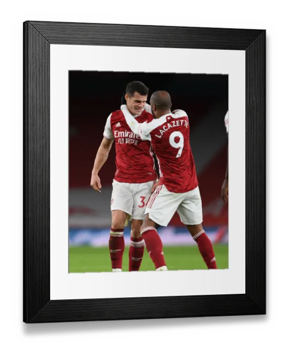 Framed Print : Arsenal's Xhaka and Lacazette Celebrate Goals in Empty Emirates Stadium During Arsenal v Chelsea Match, 2020-21 Premier League Framed Print : Arsenal's Xhaka and Lacazette Celebrate Goals in Empty Emirates Stadium During Arsenal v Chelsea Match, 2020-21 Premier League