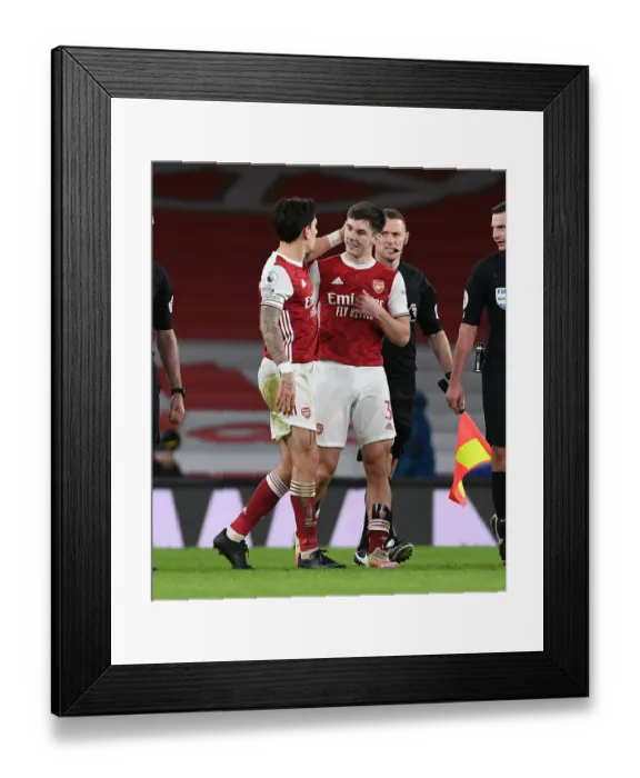 Framed Print : Arsenal's Bellerin and Tierney: Post-Match Moment at Empty Emirates (Arsenal v Chelsea, 2020-21)