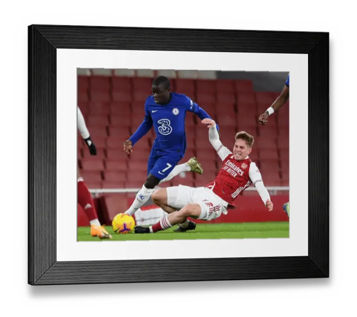 Framed Print : Arsenal vs. Chelsea: Emile Smith Rowe Fouls by N'Golo Kante