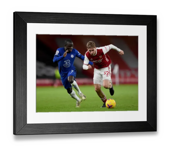 Framed Print : Arsenal vs. Chelsea Showdown: A Battle of Midfield Maestros - Emile Smith Rowe vs. N'Golo Kante