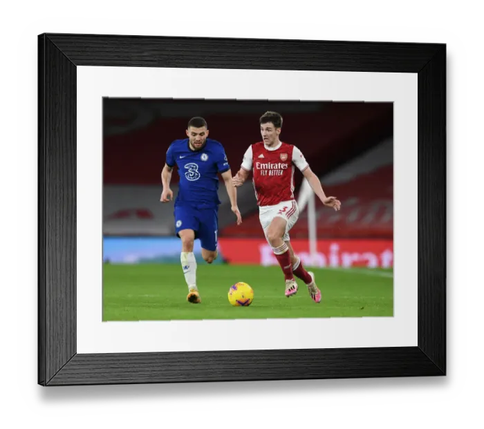 Framed Print : Tierney vs. Kovacic: A Wing Battle at Emirates Stadium - Arsenal vs. Chelsea (Premier League 2020-21)