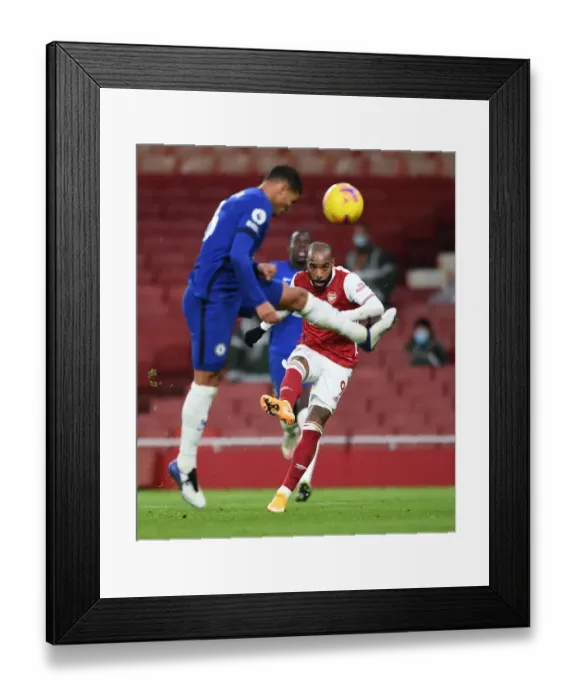Framed Print : Arsenal's Lacazette Goes Head-to-Head with Chelsea in Premier League Battle (December 2020)