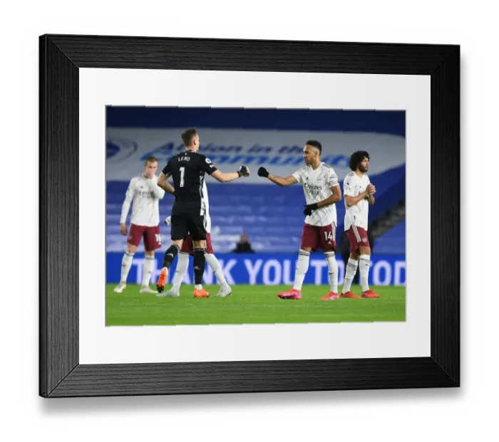 Framed Print : Arsenal's Aubameyang and Leno Prepare for Brighton Clash in Empty American Express Community Stadium