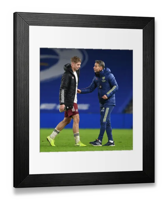 Framed Print : Arsenal's Assistants Celebrate Emile Smith Rowe's Goal Against Brighton & Hove Albion (2020-21)