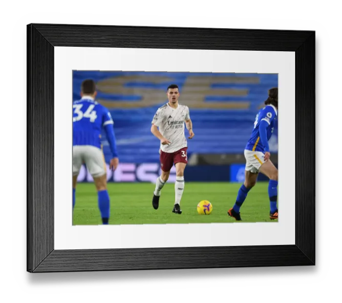 Framed Print : Granit Xhaka in Action: Arsenal vs. Brighton & Hove Albion, Premier League 2020-21